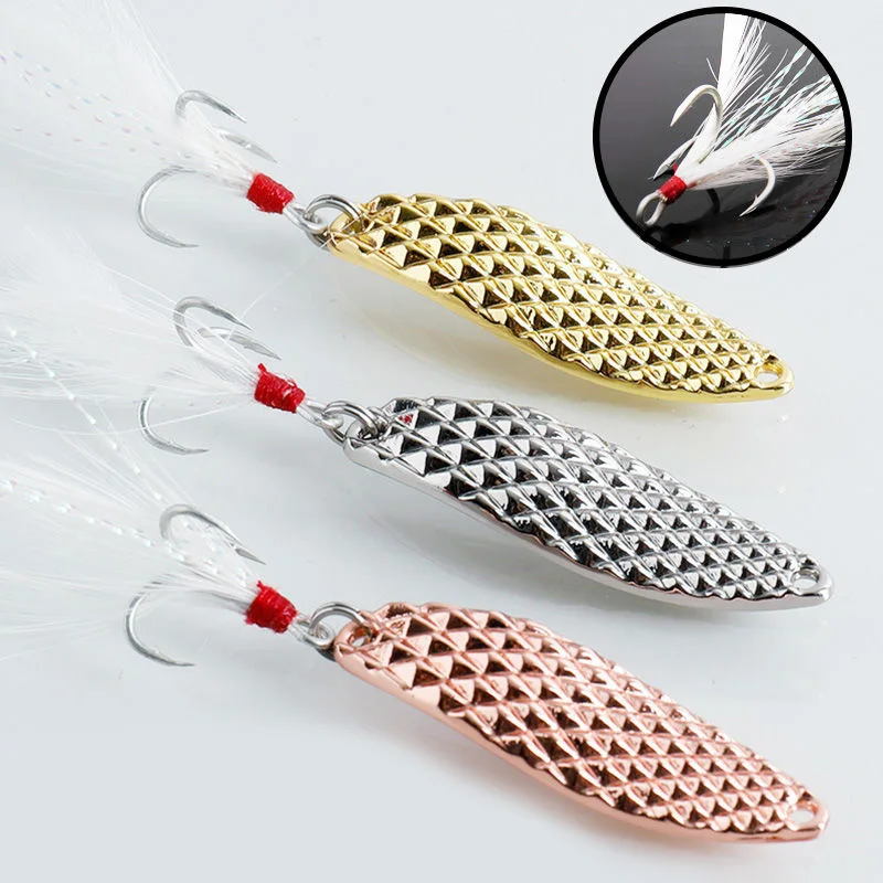 1Pcs Metal Spinner Spoon Fishing Lures 7g 10g 15g Gold Silver Artificial Bait With Feather Treble Hook Trout Pike Bass Tackle