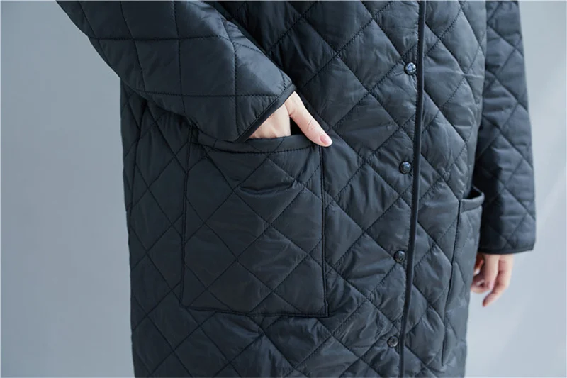 2023 New Fashion Large Size Black Cotton-padded Jackets Autumn Winter Coats Women Clothing Black Quilted Parkas Jackets D319