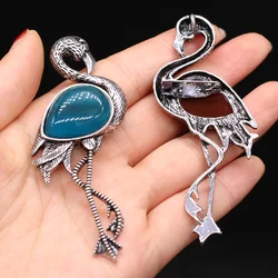Natural Stone Brooches Lapis Lazuli Flamingo Pin Pendants for Women Weddings Banquet Party Brooches Pins Gifts 30x80mm