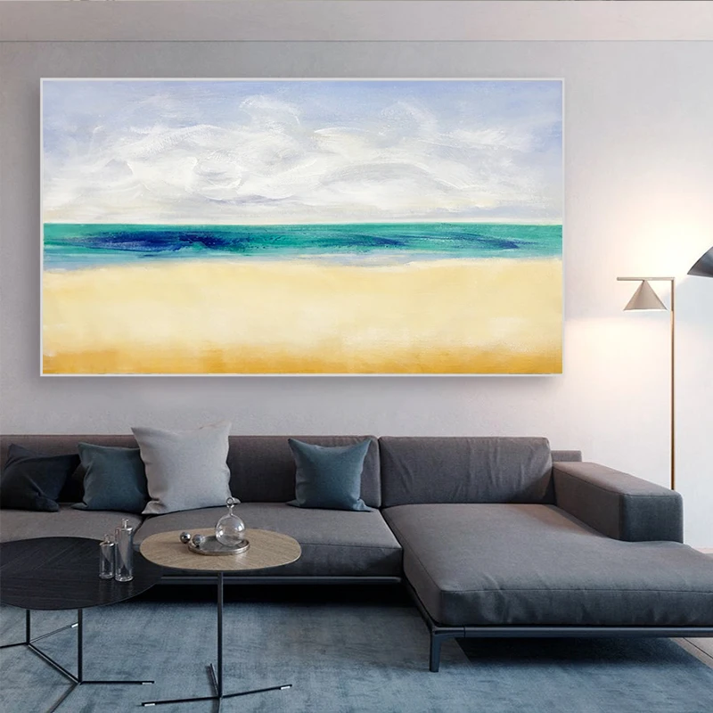 

Modern Abstract Hand-painted Oil Painting, Sea View, Beach, Sea, Living Room, Sofa, Background Wall, Bedroom Decoration Painting