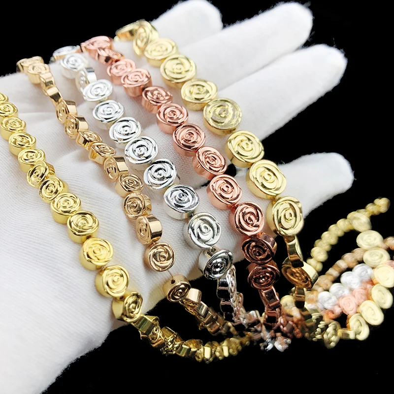 Rose Flower shaped Gold Color Hematite Beads Natural Stone COIN Spacer Loose Beads for Jewelry Making DIY Bracelet Accessories