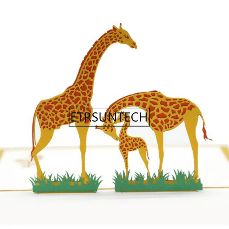 100pcs 3D Giraffe Pop-Up Cards with Envelope Laser Cut Invitation Animal Greeting Cards Postcards Birthday Gift Card