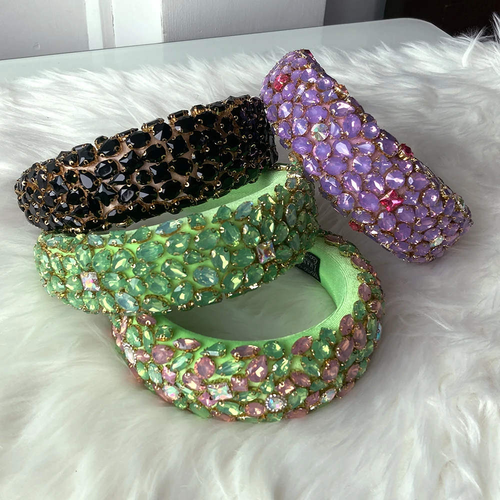 New Arrived 2021 Luxury Rhinestone Baroque Headband Colorful Crystal Diamond Padded Bling Hairband for Women Hair Accessories