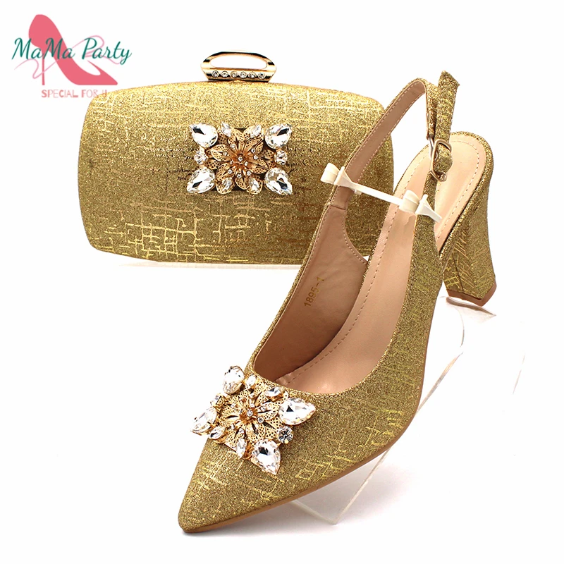 2020 Italian Design Italian Women Shoes and Bag to Match in Gold Color High Quality Lady Shoes Matching Hand Bag for Wedding