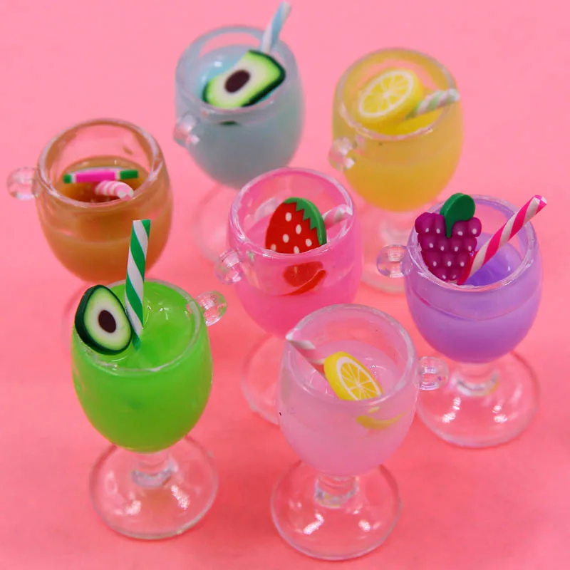 10ps large 3D Fruit Juice Cup Resin Charms Pendant Sweet Drink Floating DIY Keychain Jewelry Decor Accessory Photographing Props