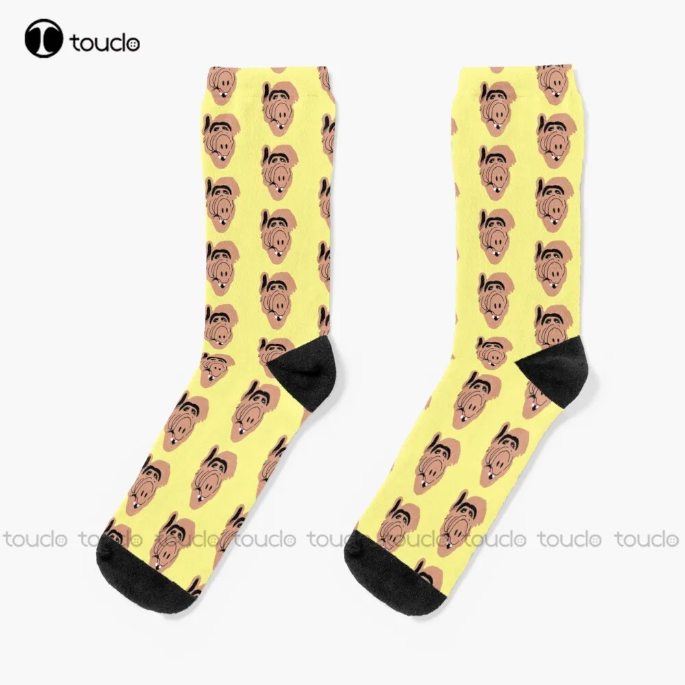 Alf Digitale, Art Brut, Pop Art Socks Mens Black Crew Socks Unisex Adult Teen Youth Socks Personalized Custom 360° Digital Print