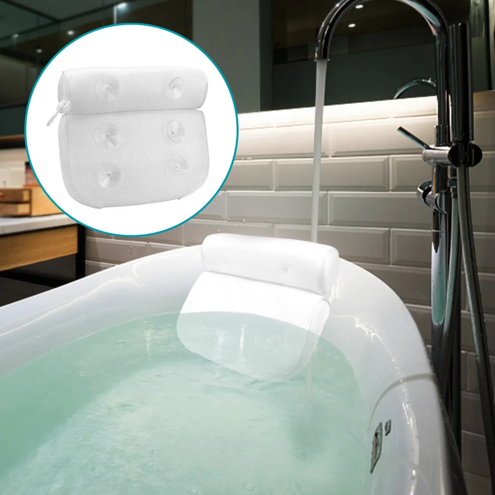 Spa Bath Pillow Bathtub Head Rest Pillow for Neck and Back Support With Suction Cups 3D Mesh Non-Slip Breathable Bathroom Supply