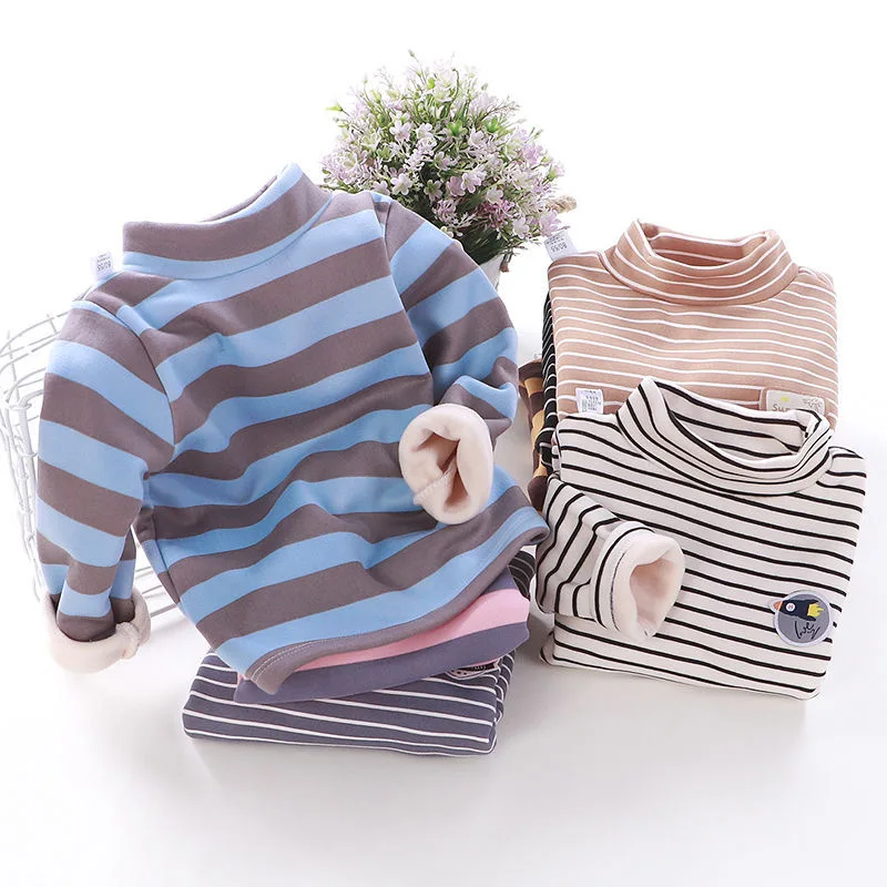 Men and women baby bottoming plus velvet thickening autumn and winter new high collar sweater children's Sweater