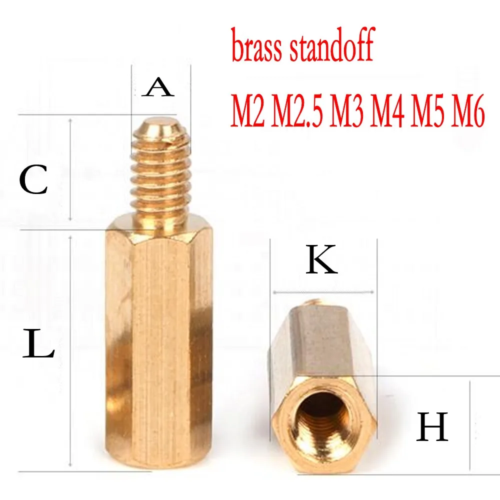 100PCS brass standoff M4*45+6mm Male Female Brass Standoff Spacer Hexagonal Stud PCB Computer PC Motherboard Spacer L=45MM