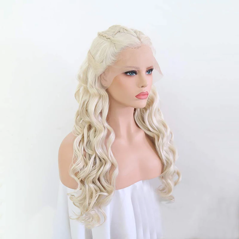 AIMEYA Pre Braided Costume Wig Braiding Hair Style Wig Blonde Body Wave Wig with Six Plaits Pre Plucked Cosplay Daily Use Wig