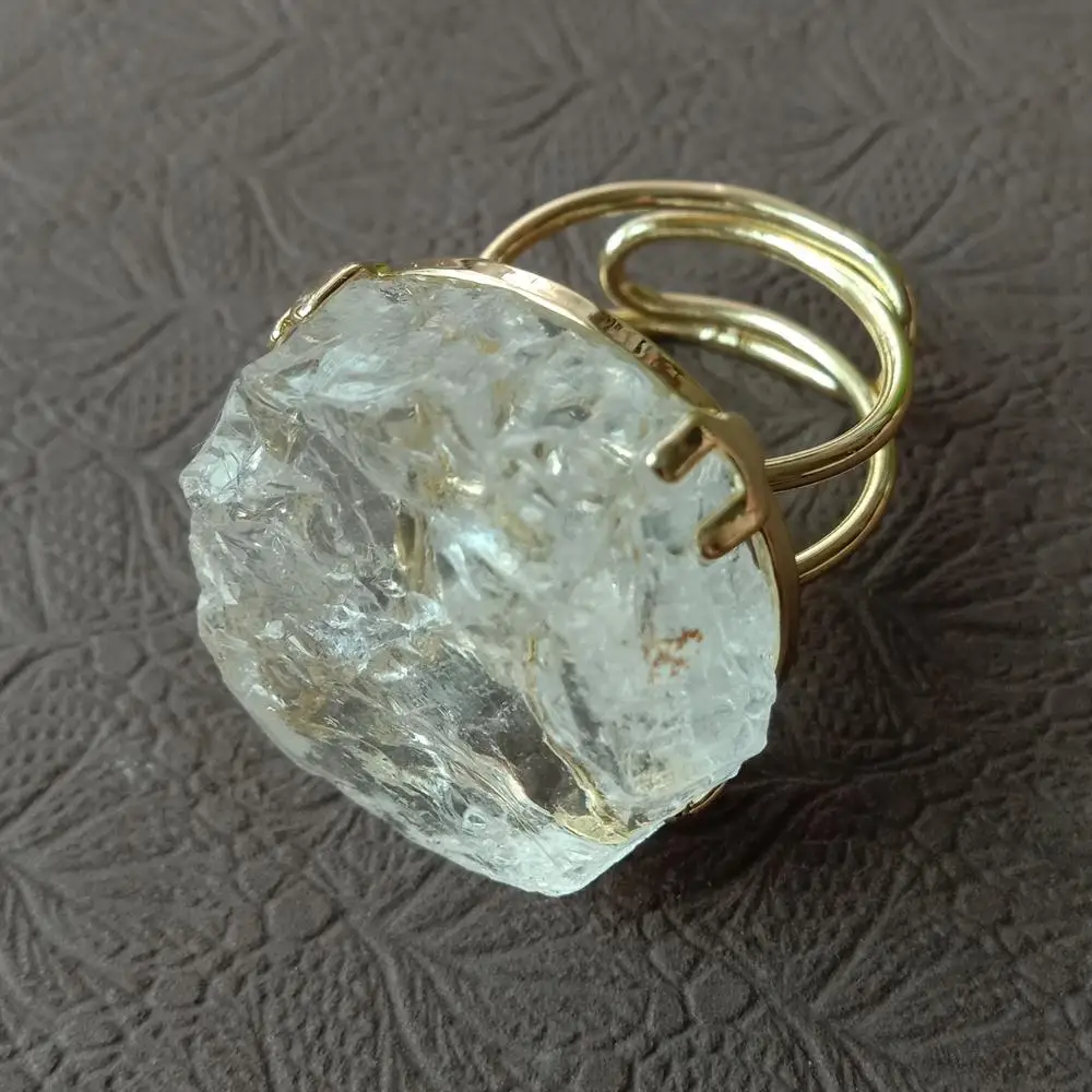 Y.YING Natural Clear Rough Quartz Druzy Raw Rings