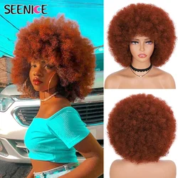 Perucas afroxadas e encaracoladas com Franja para mulheres negras, cabelo curto, sintético africano, cosplay ombre, loiro natural, vermelho, peruca azul