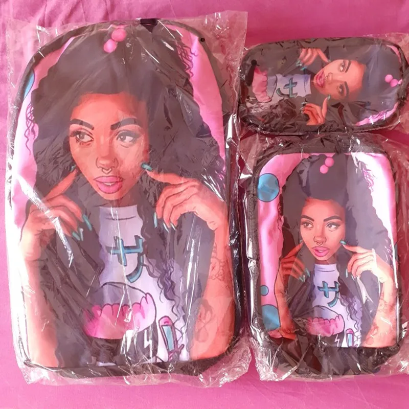 ELVISWORDS, mochilas escolares para adolescentes, 3 unids/set, arte africano, estampado de chica, bolsas de libros para mujer, Mochila escolar de viaje para niñas, niños, Mochila