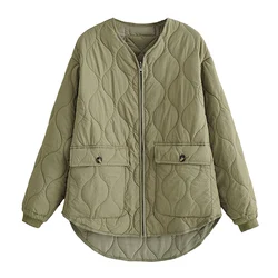 XEASY-Manteau Vintage Vert Armée à Col en V pour Femme, Vêtements en Coton à Simple Boutonnage, Streetwear à Manches sulf, Haut Chic et Fin, Automne 2021