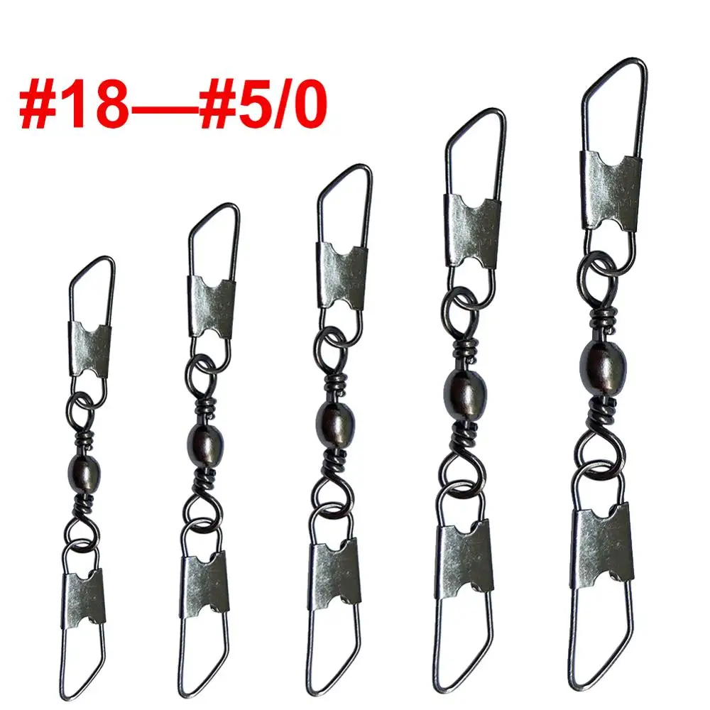 

100pcs/lot Barrel Swivels Fishing with Double Safety Snaps #18-#5/0 Stainless Steel Fishing Connector Swivel Hook Carp Tackle