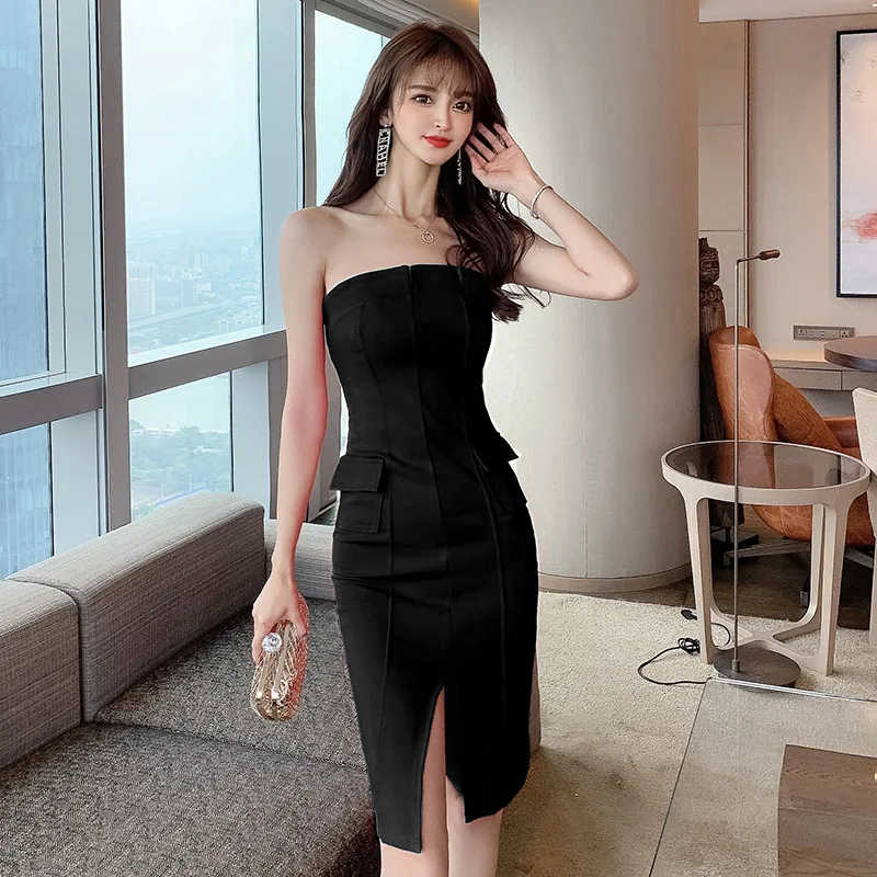 

2021 Women Strapless Elegant Corset Dress Ladies High-end Bandage Dress Summer Solid Sexy Party Bodycon Pencil Dresses Vestidos