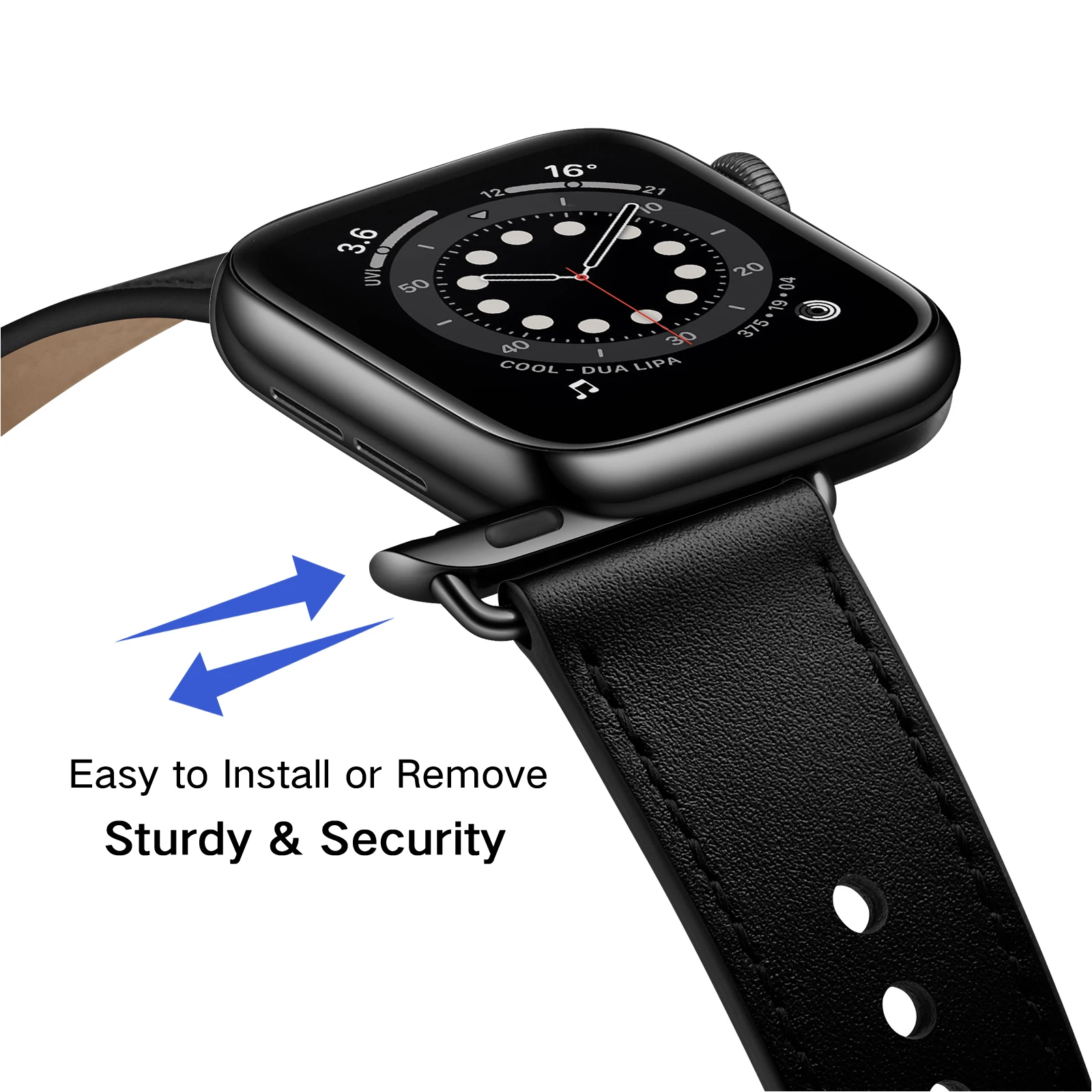 VIOTOO Watch strap For Apple Watch series 7 6 SE 5 4 3 2 1 genuine grain leather band for iWatch black rose gold buck