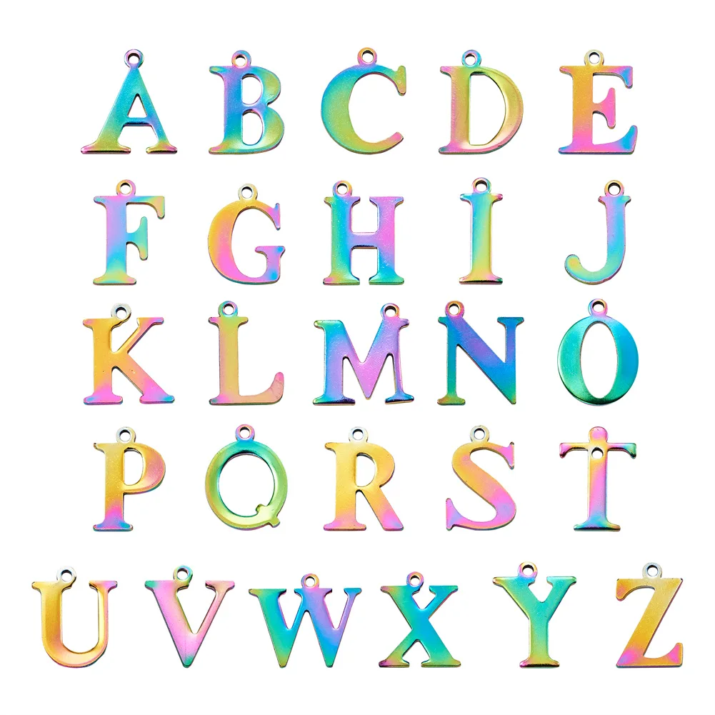 52Pcs Rainbow Colorful Stainless Steel A-Z 26 Letter Pendant Alphabet Initial Charm For Bracelet Necklace DIY Jewelry Making