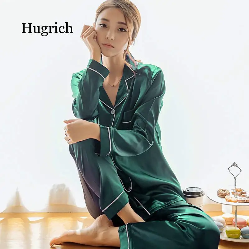 2 Pieces Faux Silk Satin Pajamas Set Autumn Women Sleepwear Long Sleeve Nightgown for Female Ladies Pyjamas