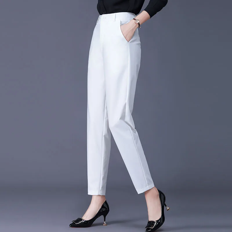 High Waist Women's Pants Black Work Wear Office Elegant Harem Ankle-Length  Pants Female High Quality Gray Casual Pants Trousers