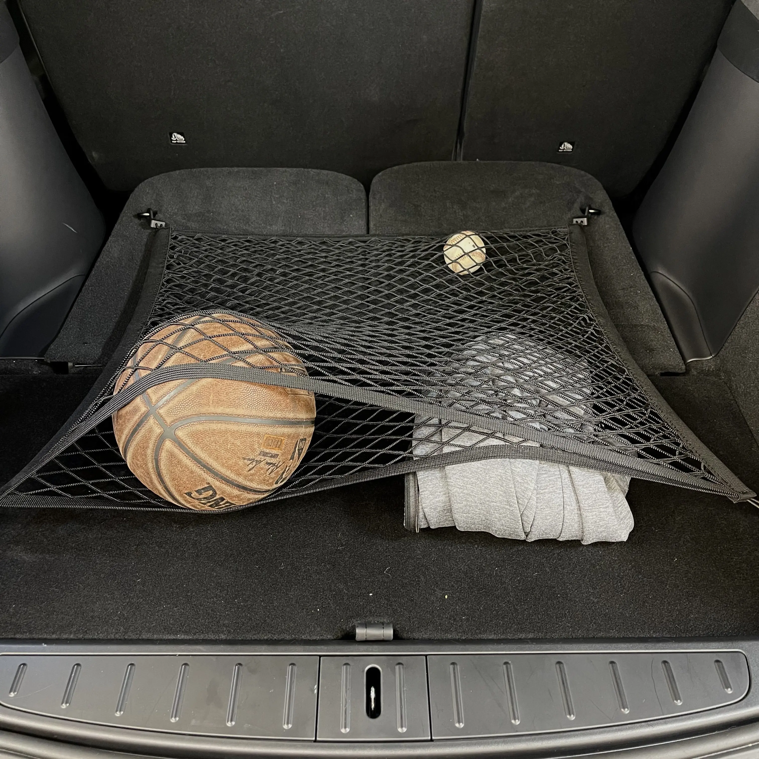 For Tesla Model Y Cargo Bay Holding Net Double Layer Mesh Trunk Storage Organizer & 4 Pieces Fixing Hook 