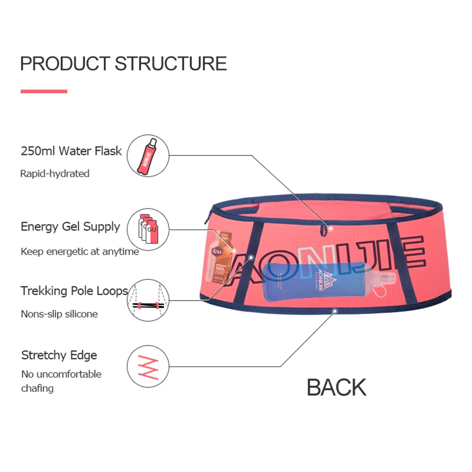 AONIJIE 4-way Stretch Hydration Running Belt Waist Pack Travel Money Bag Trail Marathon Gym Workout Fitness Mobile Phone Holder