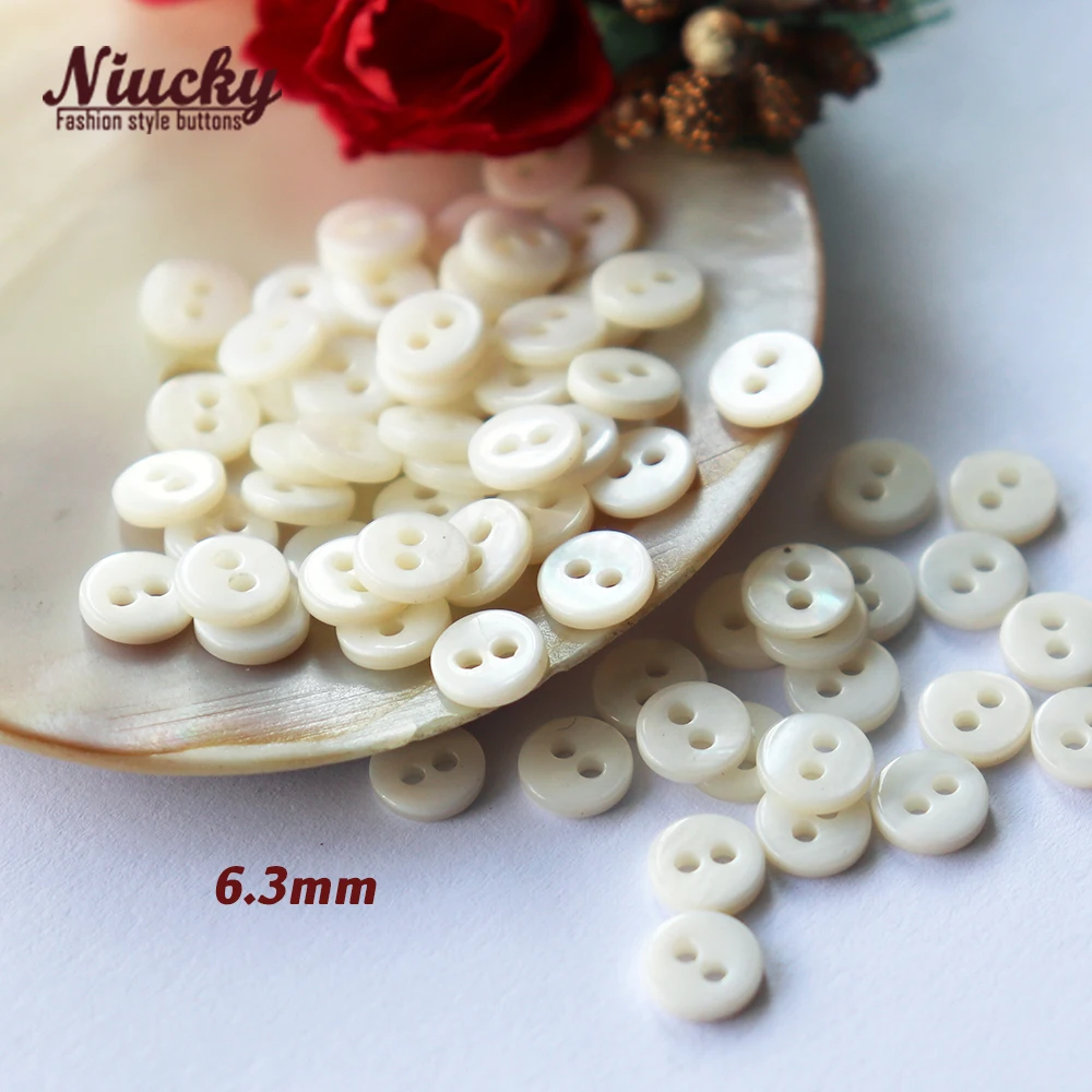 Niucky 6mm / 8mm White Shell Tiny Buttons for Doll and Craft Decoration High Qualtiy Shell Mini Buckle for Sewing S0101-040#6