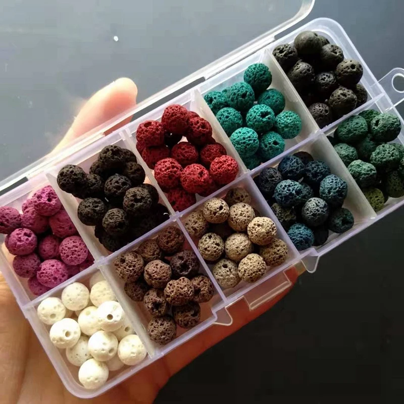 10 Grids Lava Stones Round Beads DIY Kit Volcanic Rock Beads Stone Crafts Handmade 1 Set