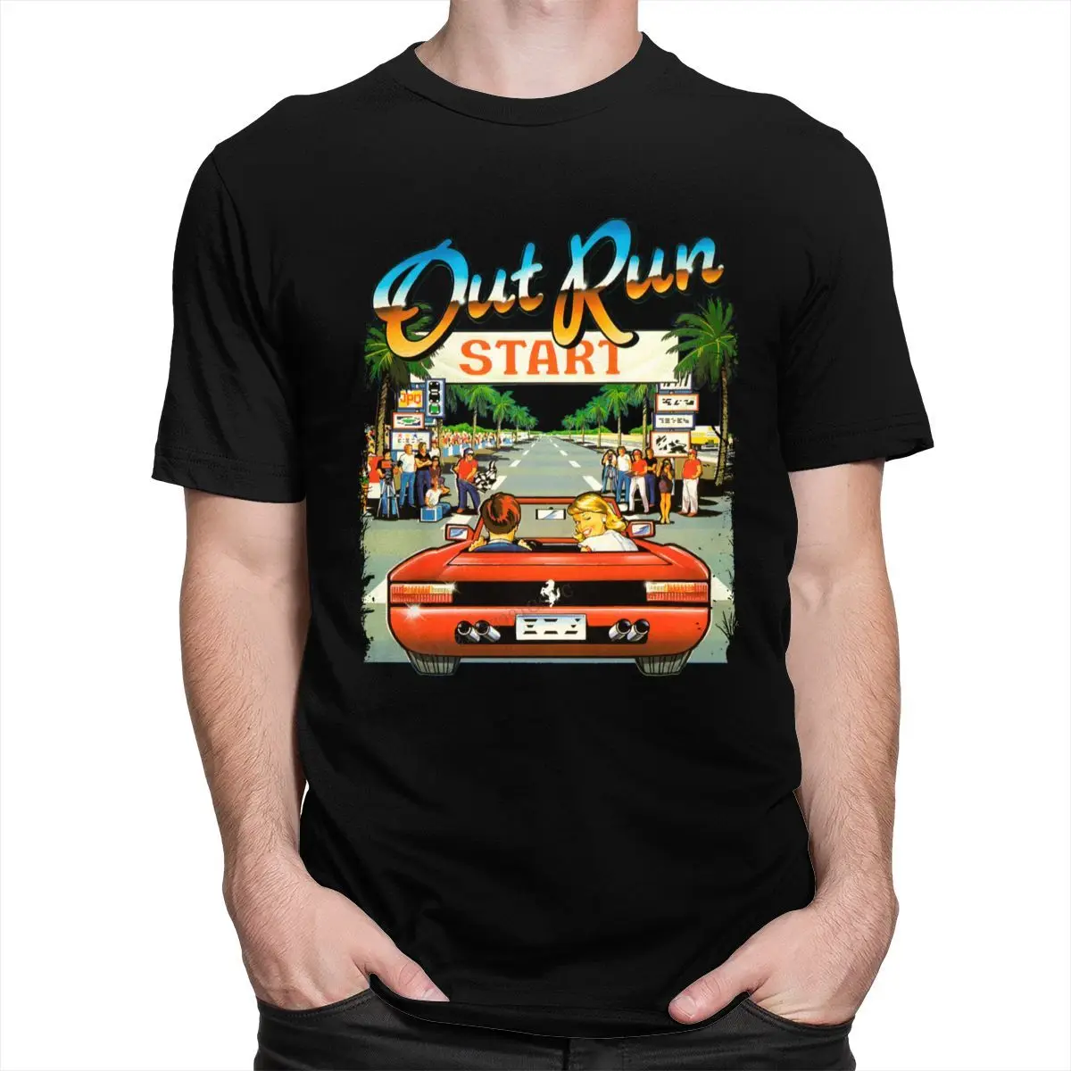 Japanese Arcade Racing Video Game Out Run Top T Shirt Men Camisas Hombre Vintage Console Gaming T-Shirt Outrun Tshirts