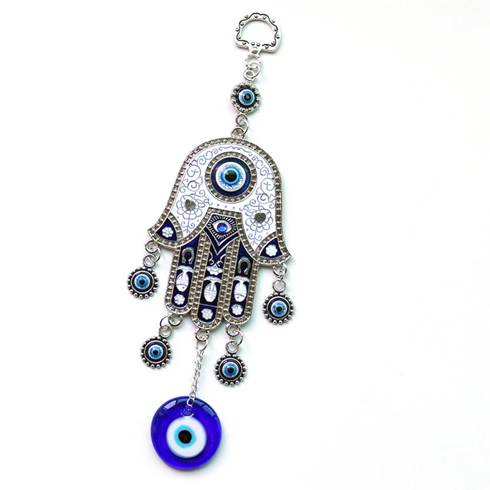 Hand of Fatima Demon Eye Pendant Turkish Blue Eyes Jewelry Alloy Pendant Wall Hanging Home Decorations 1Pc