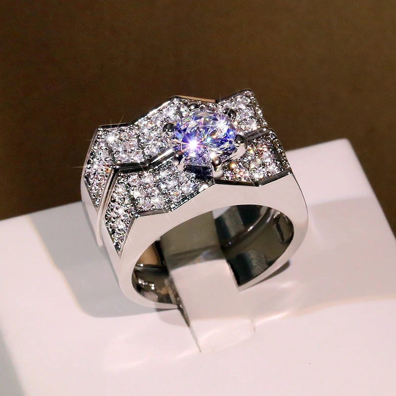 2021 الاتجاه الجديد أنيقة كريستال الجولة الزركون 2 قطعة حلقة مجموعة S925 فضي اللون المشاركة مجوهرات الزفاف للنساء بالجملة #3