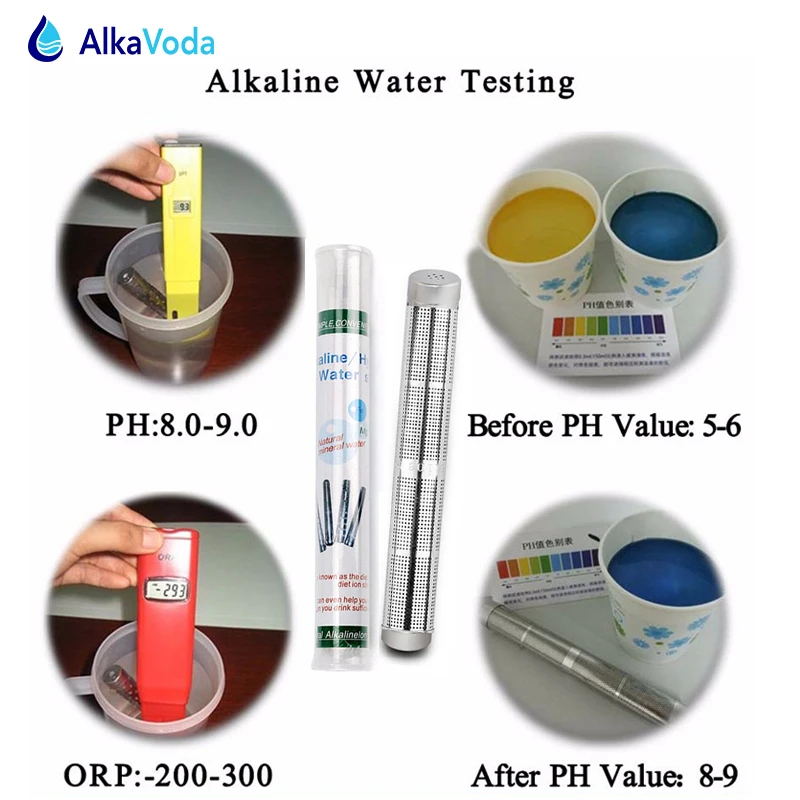 Purificador de água alcalina hidrogênio portátil, 20 peças, bastão aumento de ph, ionizador mineral, antioxidante, orp, aço inoxidável