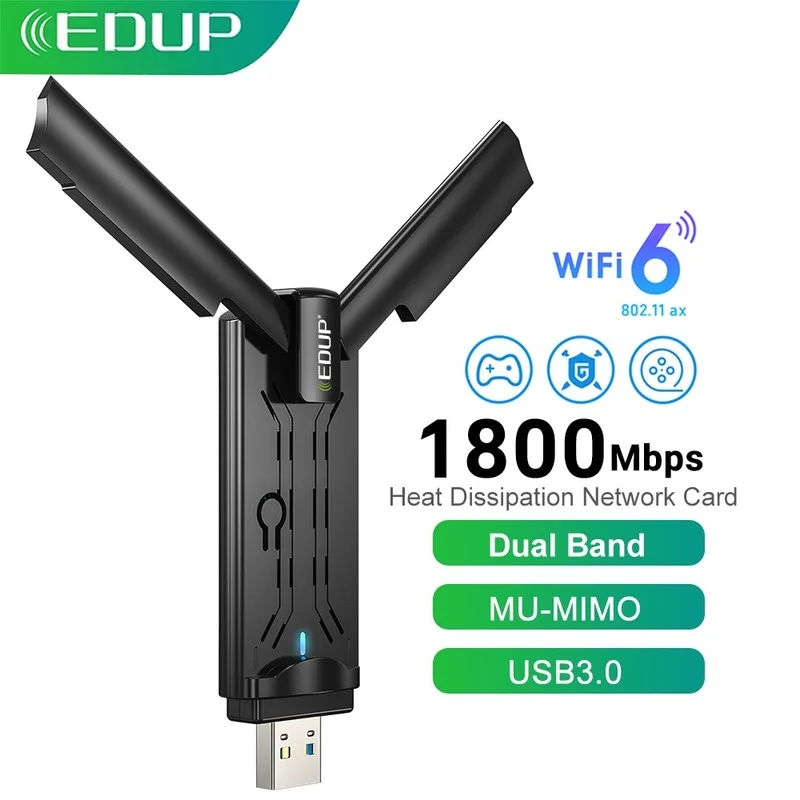 

EDUP USB3.0 WiFi6 1800Mbps USB Wifi Adapter 2.4G/5GHz Dual Band MU-MIMO RTL8832AU Chip Wireless Wifi Network Card Support Win11