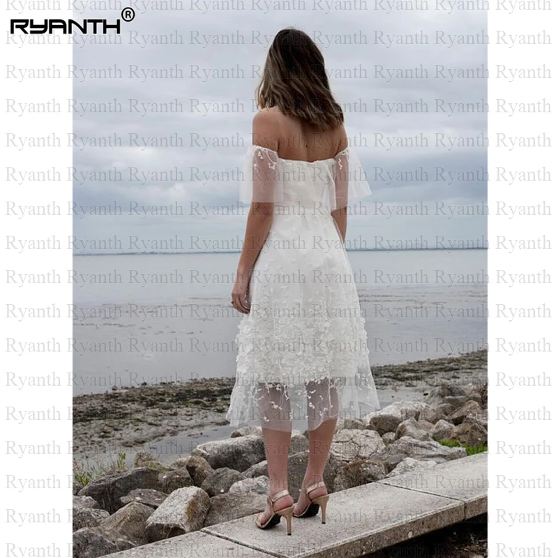 Robe de mariée en dentelle, courte, épaules dénudées, style Boho, sur mesure, pour la plage, 2020