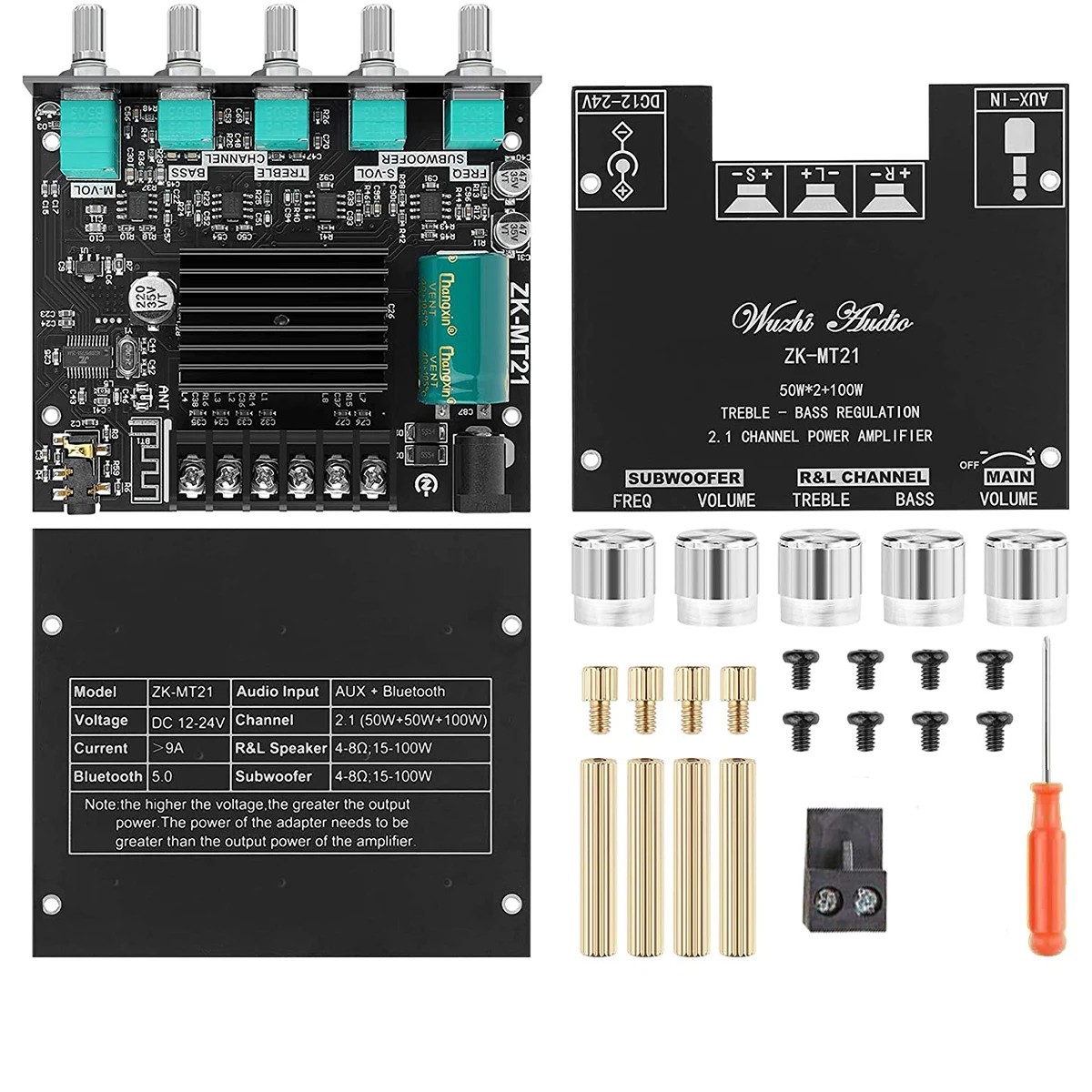 ZK-MT21 2.1 Kanaals Bluetooth 5.0 Subwoofer Versterker Board 50WX2 + 100W Power Audio Stereo Versterker Board Bass AMP AUX