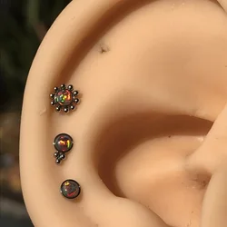 3Pc/Set Opal Ear Studs Cartilage Trinity Earring 16G Surgical Steel Internal Thread Flower Labret Rings Piercing Woman Jewelry
