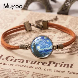 2021 New Van Gogh notte stellata pittura bracciale in pelle Art Glass Dome Photo bracciali gioielli fatti a mano per le donne