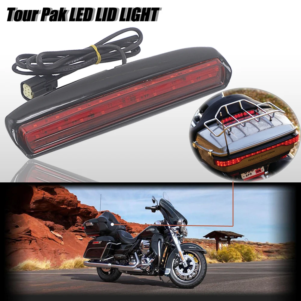 

For Harley Electra Glide Low CVO Road Glide Ultra Limited Low Tri Glide 2014+ LED Motorcycle Black Plated Tour-Pak Cover Light