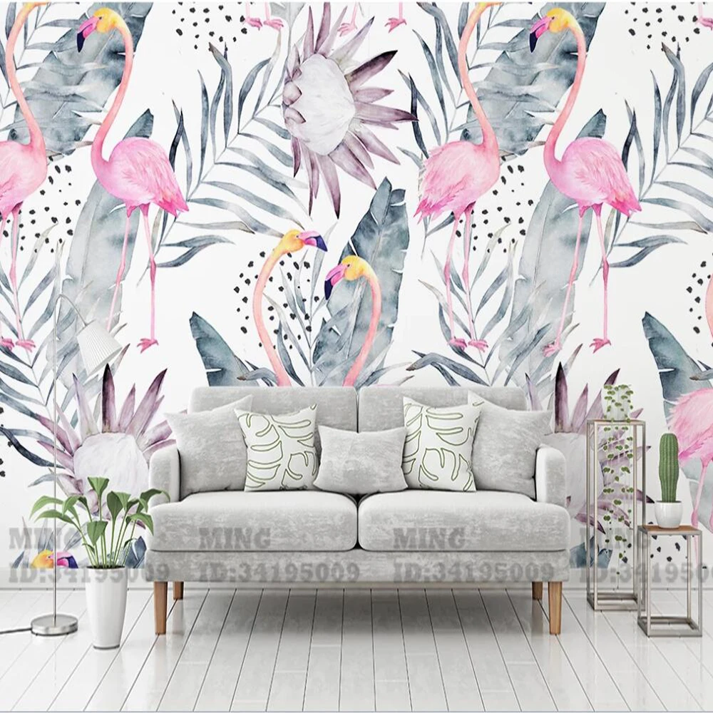 

Custom mural wallpaper 3D Flamingo Nordic fashion living room bedroom wallpaper decorative painting