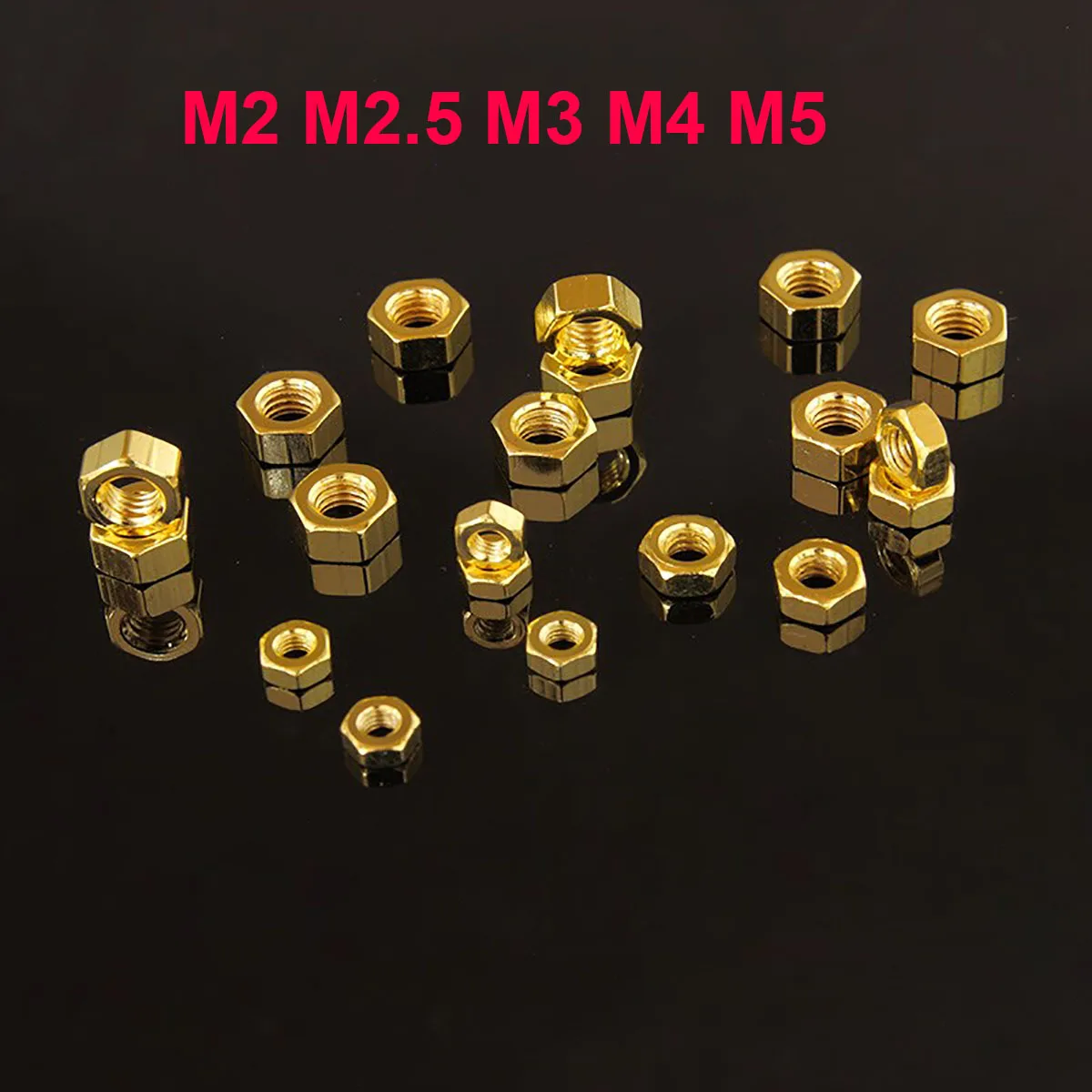 20pcs - M2 M2.5 M3 M4 M5 Golden Nut Hexagon Hex Full Thread Nuts Fit Screws Bolts -Titanium Gold Plated