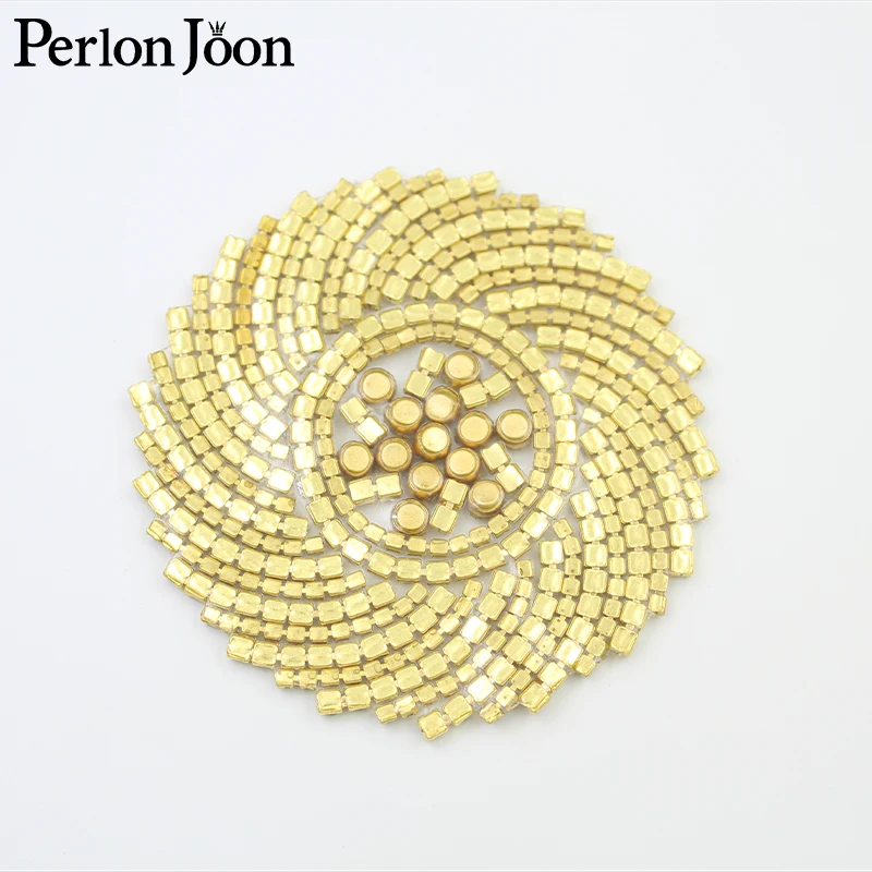 3.35 inch DIY Rhinestone Patches round flower Crystal applique decoration Hot-fix the clothes Accessories TJ 036