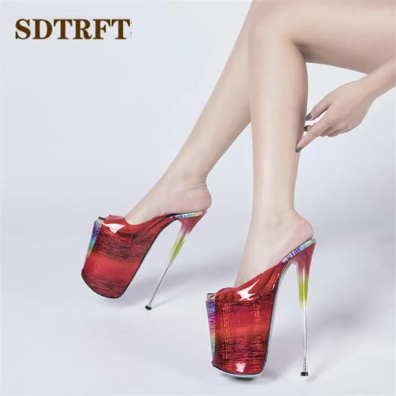 SDTRFT shoes woman Shallow mouth Slipper Peep Toe 22cm Thin Heels Wedding pumps sapato feminino transparent Stilettos US14 15 16