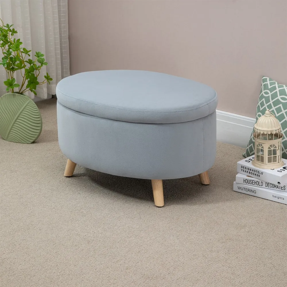 HOMCOM Ottoman Puff upholstered velvet with removable lid 71x51,5x42cm Gray