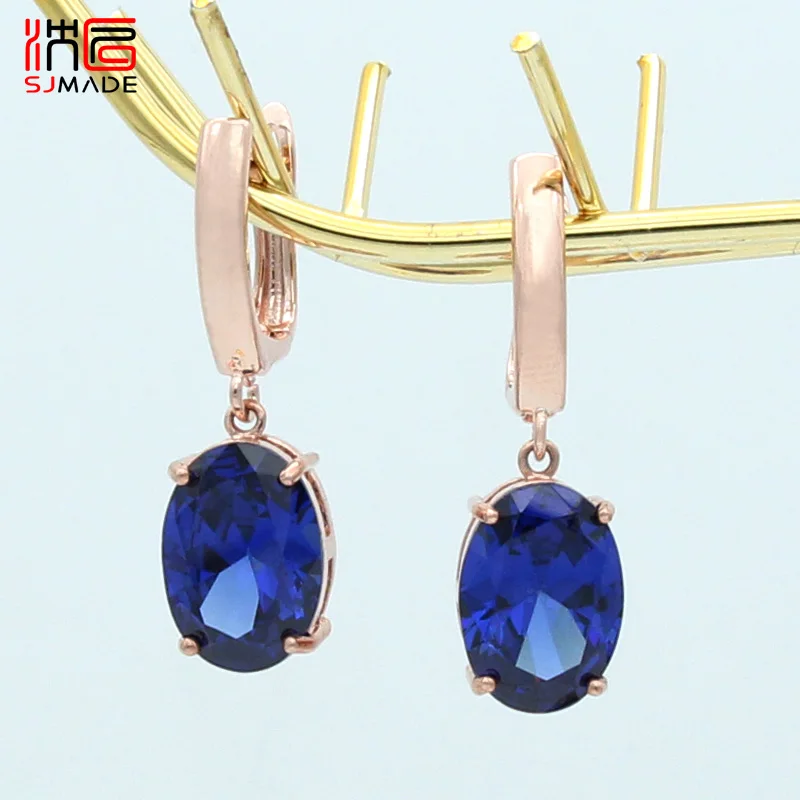 SHENJIANG New Fashion Elegant Oval Egg Cubic Zirconia Shape Dangle Earrings For Women Wedding 585 Rose Gold Color Party Jewelry