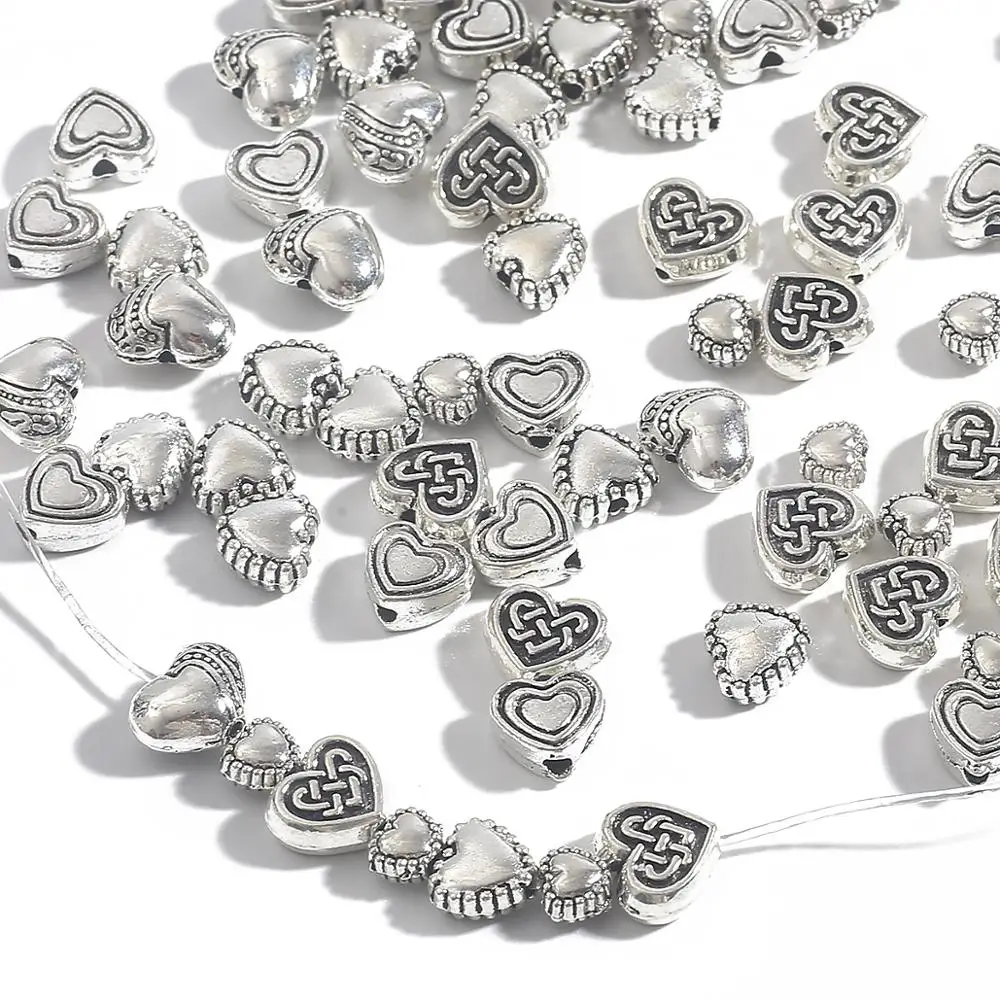 20-50pcs Antique Silver Color Alloy Love Spacer Beads Heart-shaped Charm Loose Beads For Jewelry Making DIY Earrings Necklace