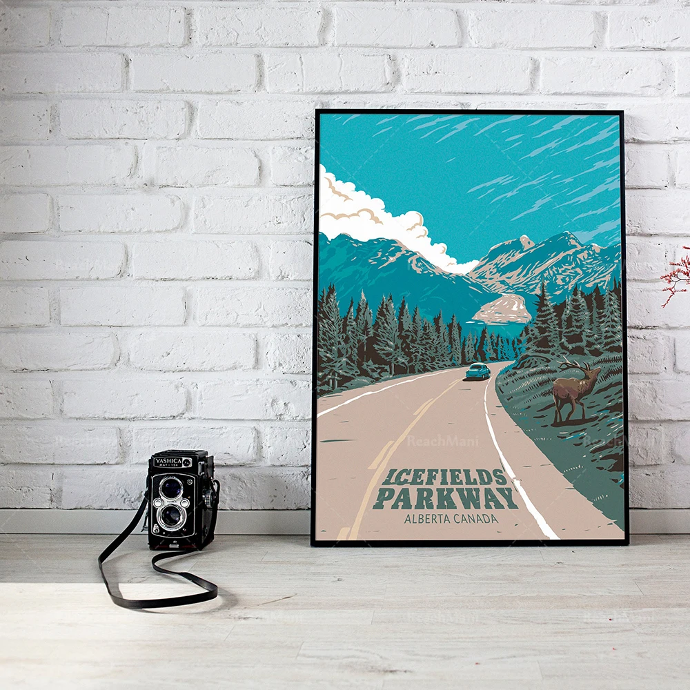 Yoho, Banff, Jasper National Park poster, Lake Louise poster, Rocky Mountains, Alberta, vintage tourism outdoor poster