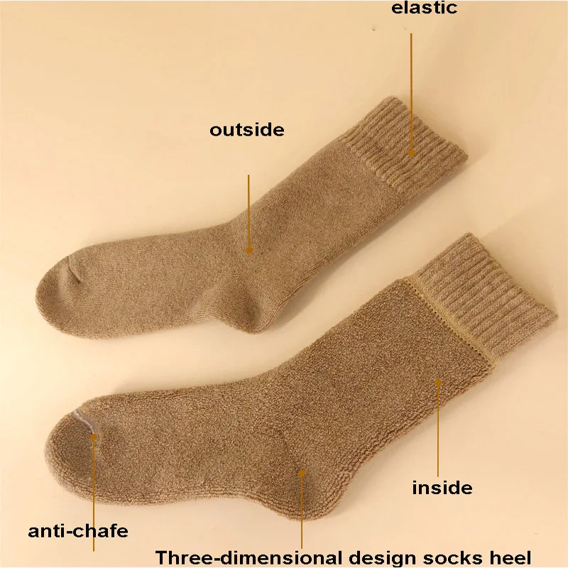 Chaussettes thermiques mi-mollet en cachemire pour hommes et femmes, longues, épaisses, laine, solide, document, chaud, bonneterie, cadeau, haute