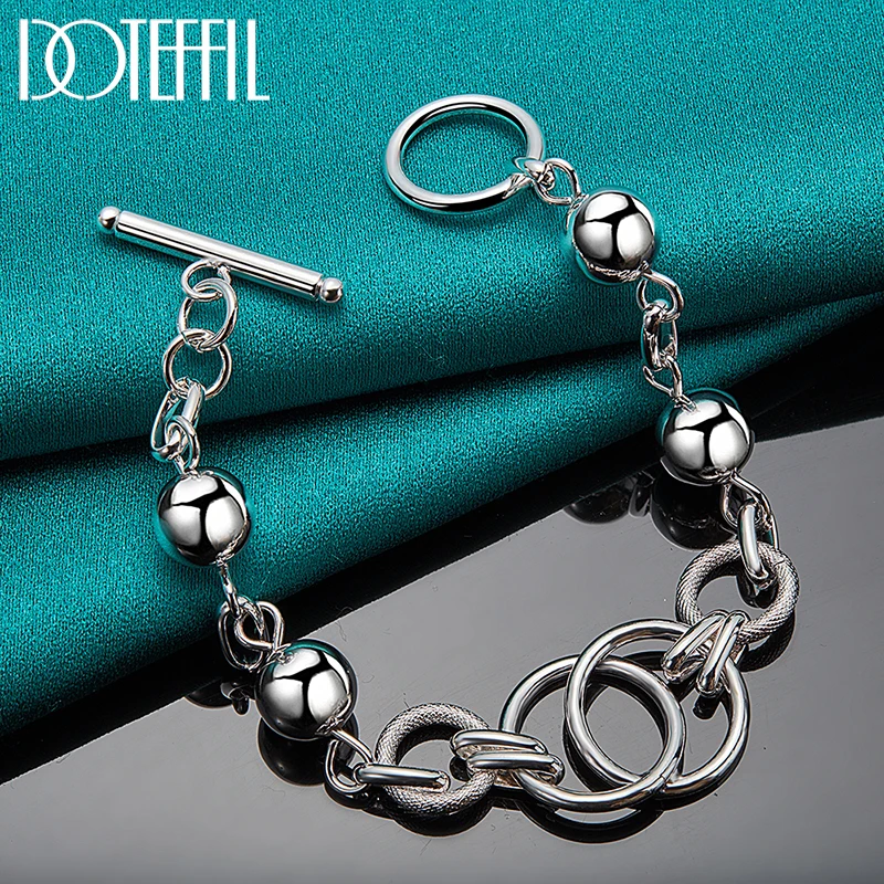 DOTEFFIL 925 فضة الكرة السلس سلسلة من الخرز سوار للنساء رجل مجوهرات الزفاف الخطوبة #5