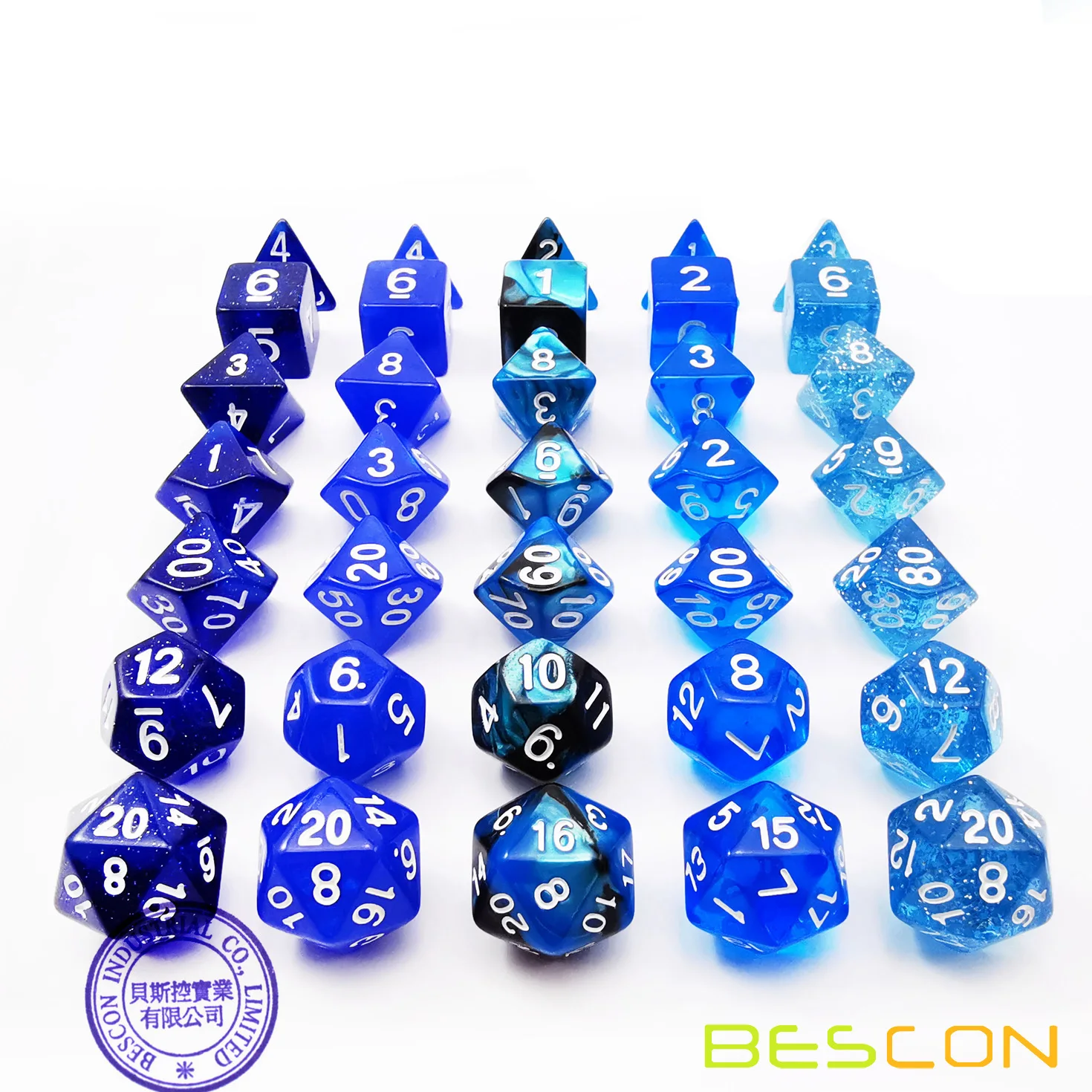 Bescon RPG 주사위 세트 35pcs 오션 블루 세트, DND 역할 놀이 게임 주사위 5X7pcs