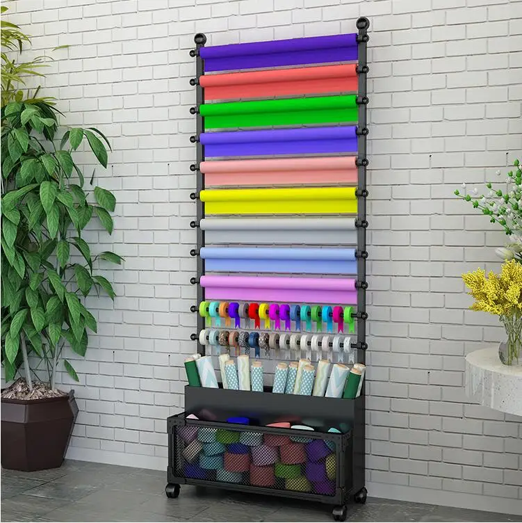 Floor-standing flower shop ribbon ribbon storage display stand flower wrapping paper shelf cloth scarf towel display rack